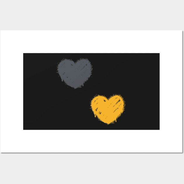 Spray Painted Hearts Black and Gold Wall Art by jeanmbart